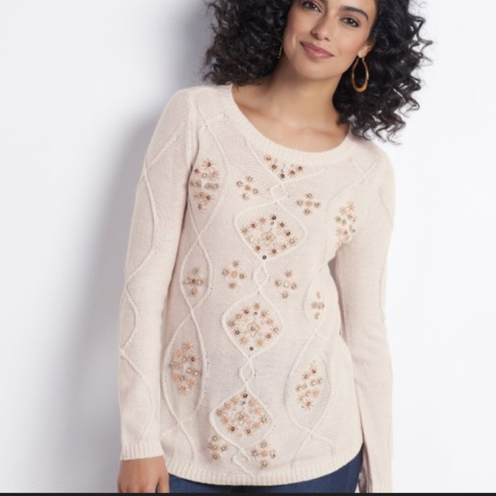 Soft Surroundings ISRA Sparkle sweater embellished M new rhinestones gift